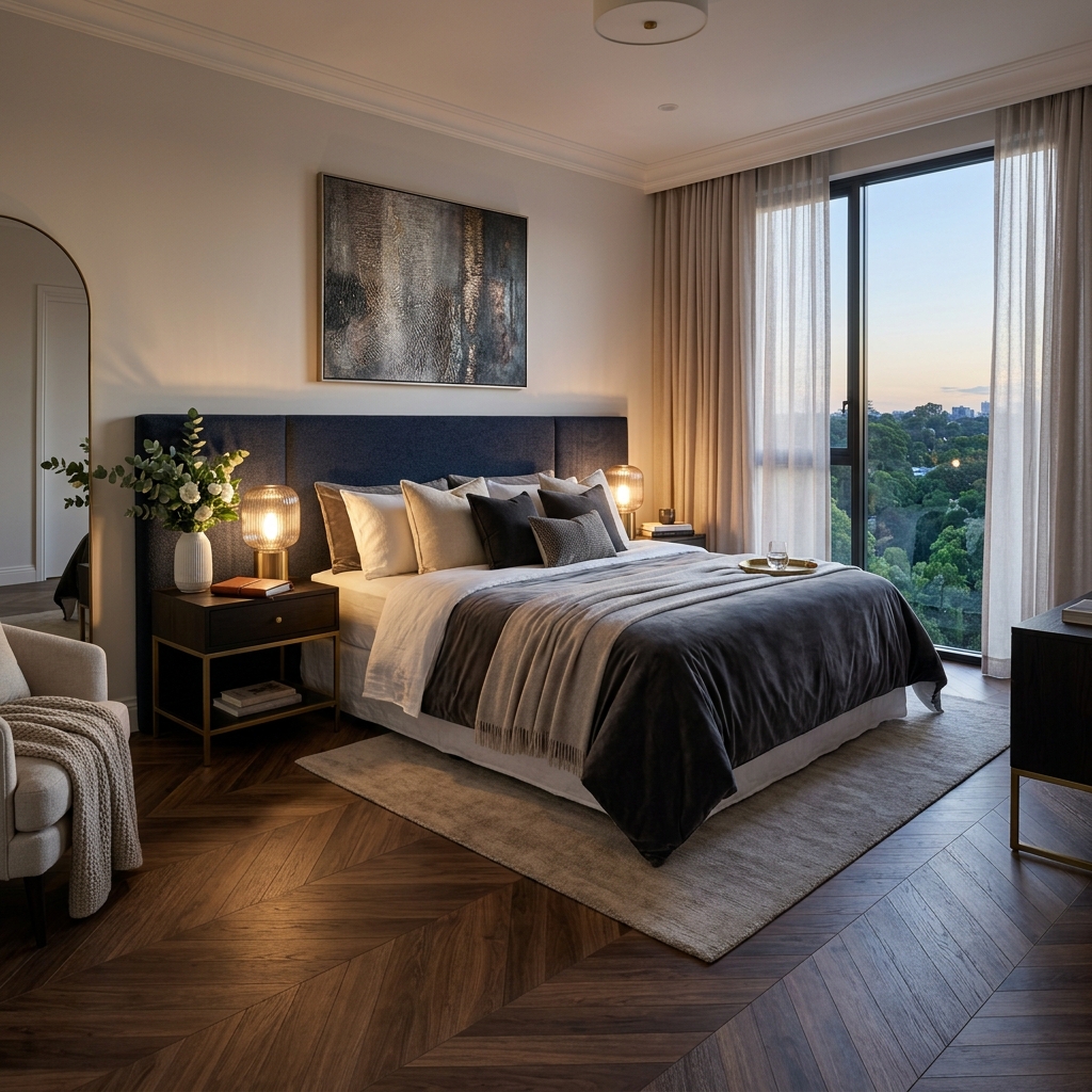 Piso Laminado Chevron em Quarto